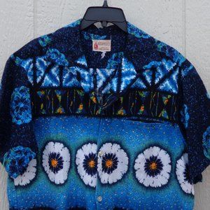 Vintage 1960s Blue Green Orange Hawaiian Kramers Honolulu Shirt UA 46